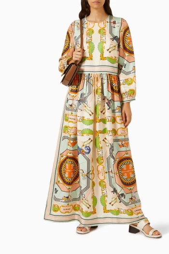 Carousel-print Maxi Dress in Silk