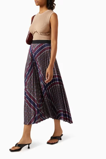 Printed Pleated Midi Skirt in Satin