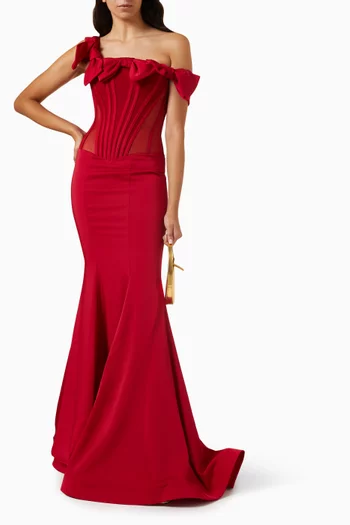 One-shoulder Corset Gown in Satin