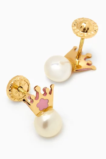Crown Pearl & Enamel Earrings in 18kt Gold