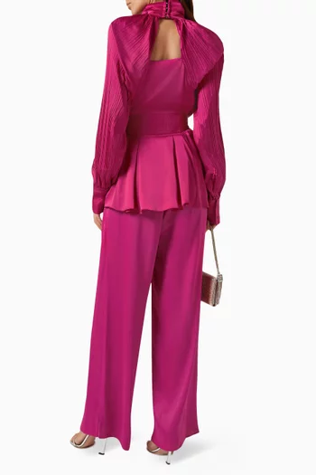 Self-tie Pleated Blouse in Satin