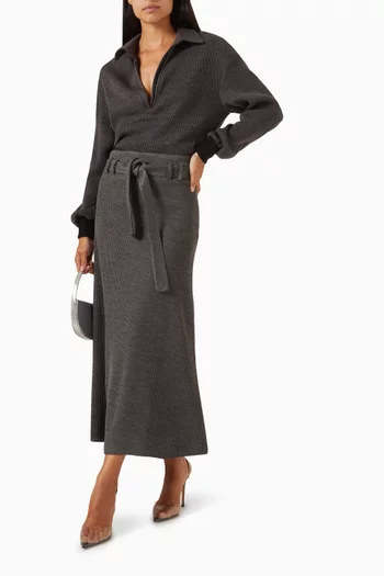 Belted Midi Skirt in Rib-knit