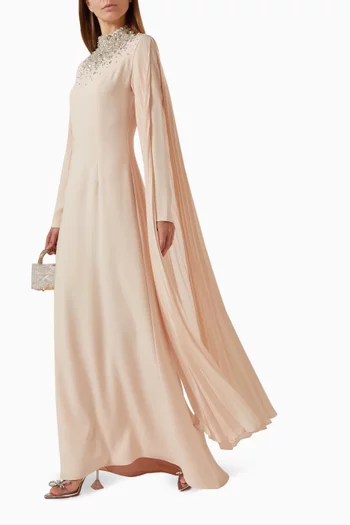 Ciela Embellished Cape-sleeve Gown
