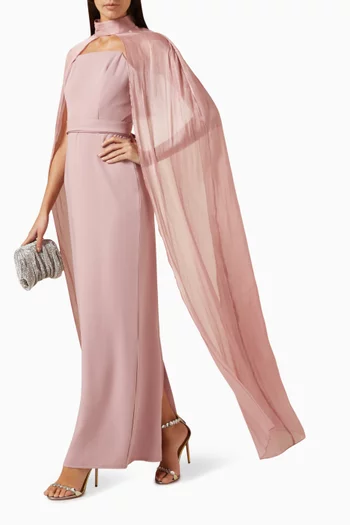 Cape-style Maxi Dress in Satin