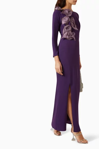 3D Floral Applique Maxi Dress