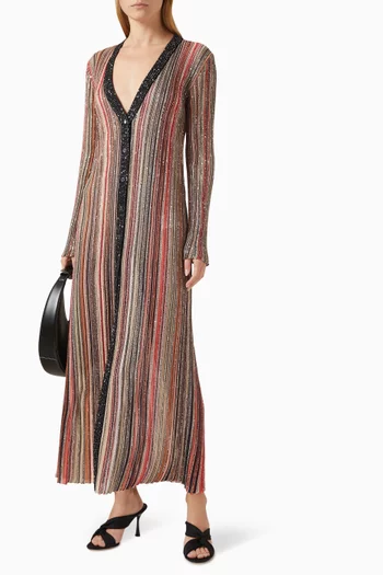 Sequin Striped Long Cardigan in Vertical Knit