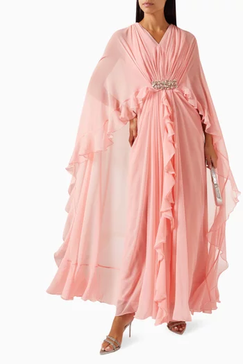 Pleated Cape Dress in Georgette