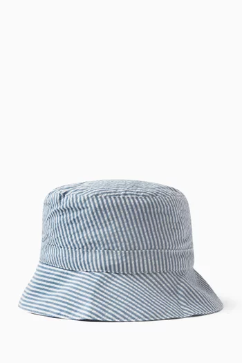Striped Bucket Hat in Seersucker