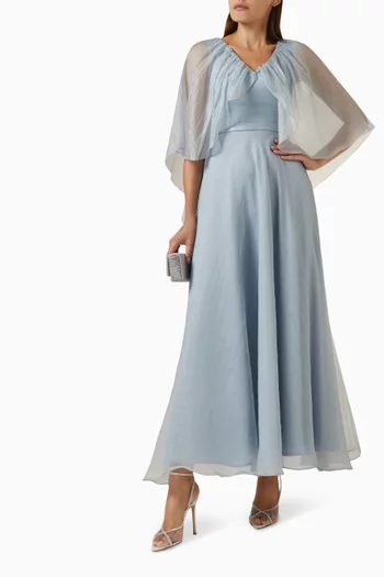 Cape-sleeve Maxi Dress in Organza