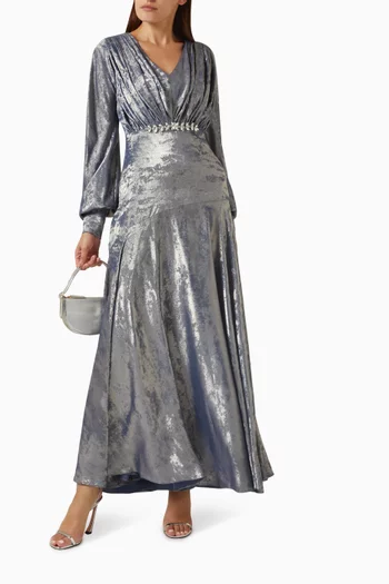 Metallic-print Maxi Dress in Silk