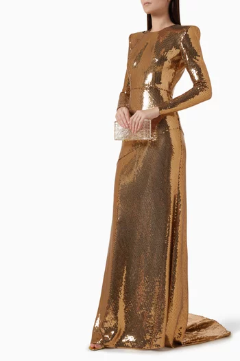 Panelled Gown in Sequin
