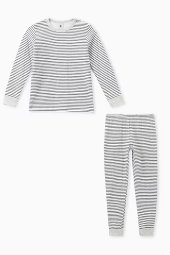 Striped Pyjama Set in Cotton Fleece