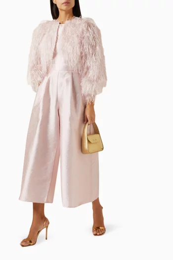 Feather-trimmed Jumpsuit Set in Satin