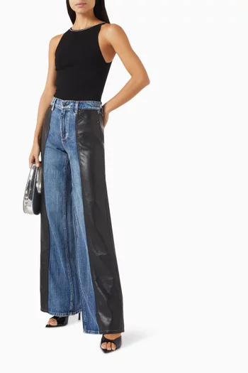 Trish Baggy Jeans in Denim & Vegan Leather