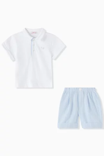 Polo Shirt & Bermuda Shorts Set in Cotton Jersey & Seersucker
