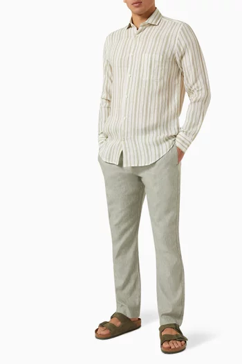Oscar Herringbone Chino Pants in Linen-cotton Blend