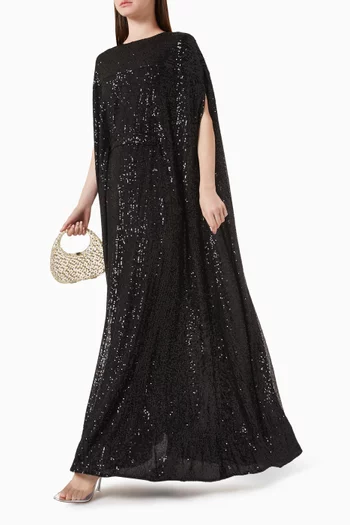Belted Cape-style Maxi Dress in Sequins