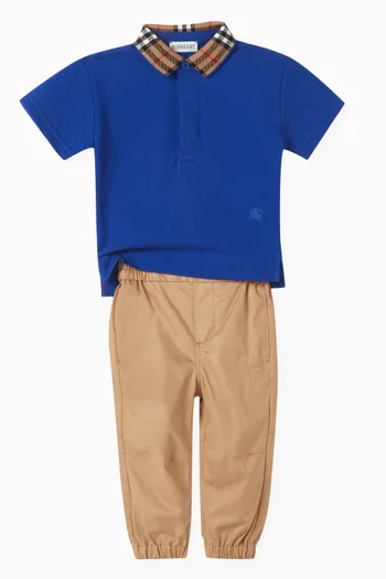 Check-collar Polo Shirt in Cotton Piqué