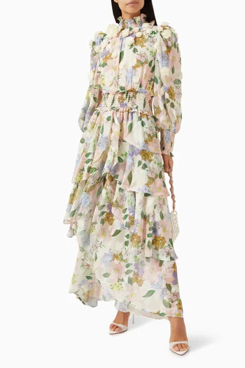 فستان ديلفينا طويل بنقشة زهور