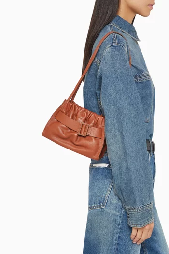 Square Scrunchy Soft Pouch Shoulder Bag in Grained Leather