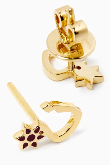 'N' Letter Flower Charm Stud Earrings in 18kt Yellow Gold