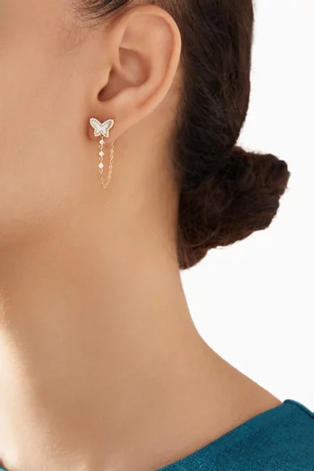 Butterfly Pavé Mother-of-pearl Drop Chain Earrings in 14kt Gold-plated Sterling Silver