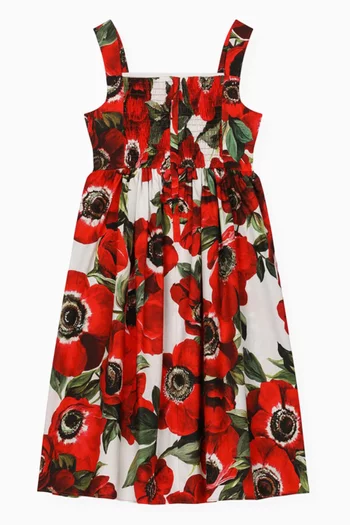 Anemone-print Midi Dress in Cotton-poplin