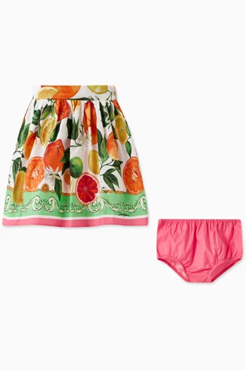 Fruit Print Skirt & Bloomers in Cotton Poplin
