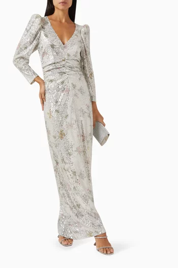 Floral-print Maxi Dress in Sequins