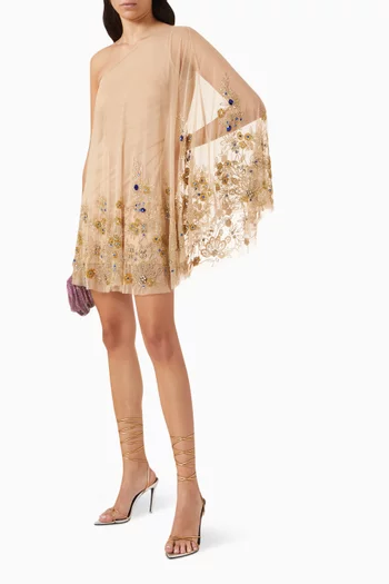 One Shoulder Embellished Trapeze Mini Dress