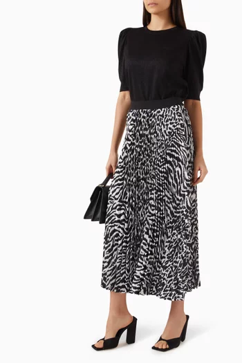 Animal Print Pleated Midi Skirt in Recycled Polyester