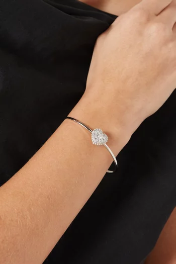 Hyperbola Heart Crystal Bangle in Rhodium-plated Metal
