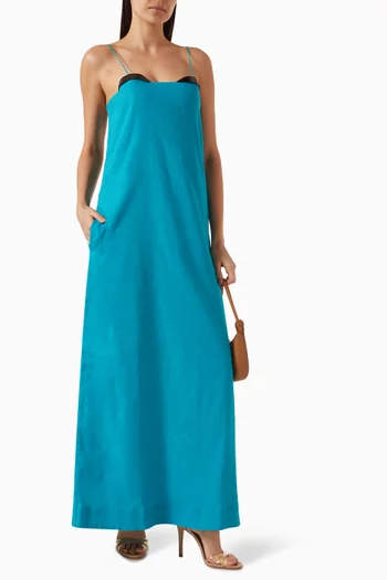 فستان أوركيد طويل بتصميم كلاسيكي بحمالات مزيج كتان