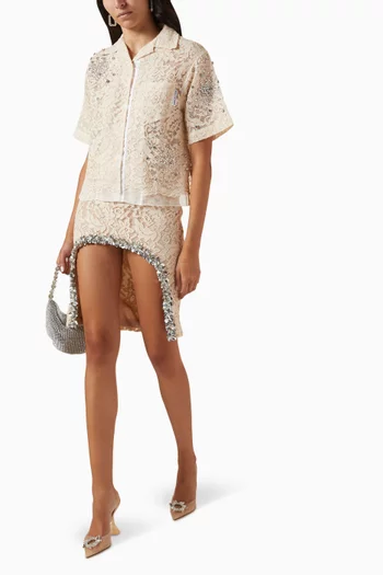 Sequin-embellished Trim Mini Skirt in Lace