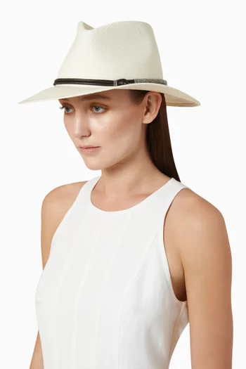 قبعة فيدورا بشريط مزين بخرز مونيلي قش