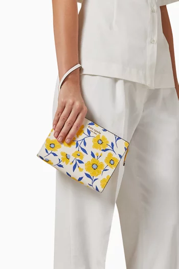 Floral Textured Wristlet in Leather