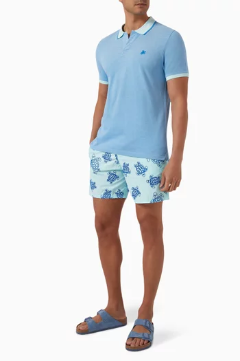 Ronde des Tortues Flocked Swim Shorts in Recycled Polyamide