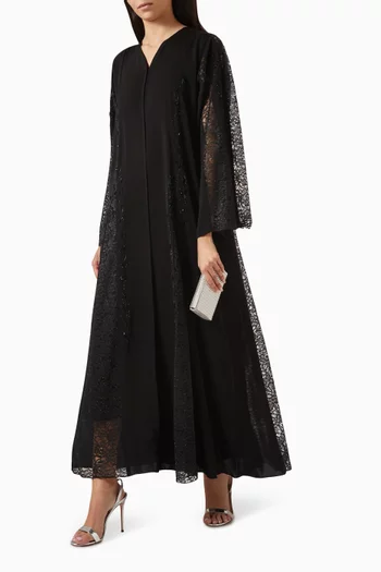 Floral Lace Embellished Abaya in Nada & Tulle