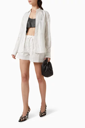 Crystal-embellished Striped Shorts in Cotton