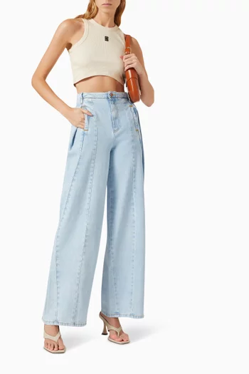 Wide-leg Box Pleat Jeans in Denim