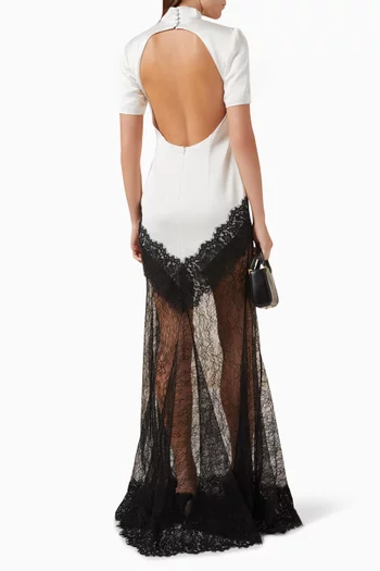 Lace-skirt Maxi Dress in Satin
