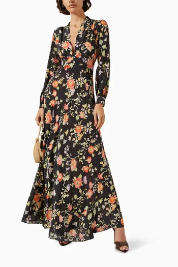 Emory Floral-print Maxi Dress in Silk Crepe de Chine
