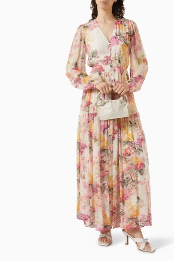 فستان تشارو طويل بنقشة زهور شيفون