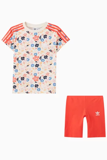 Floral T-shirt & Cycling Shorts Set in Cotton
