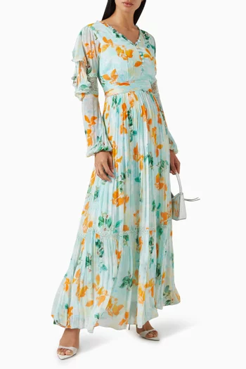 فستان طويل بنقشة زهور شيفون