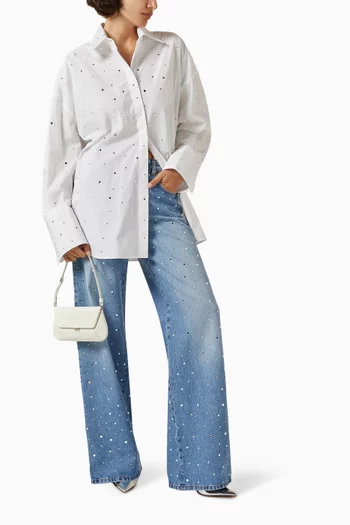 Embellished Wide-leg Jeans in Cotton-denim
