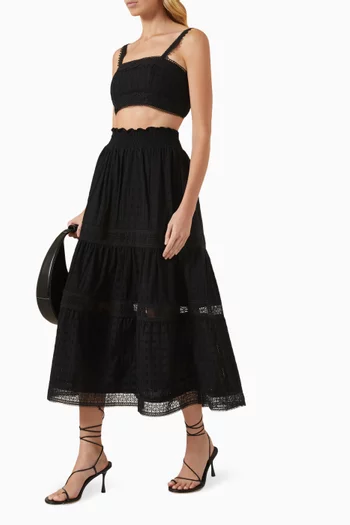 Angela Embroidered Midi Skirt in Cotton
