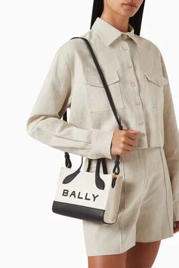 Colour-block Logo Tote Bag in Organic Cotton & Leather