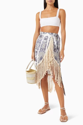 Patmos Fringed Midi Skirt in Linen