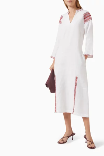 Chios Embroidered Midi Kaftan in Linen